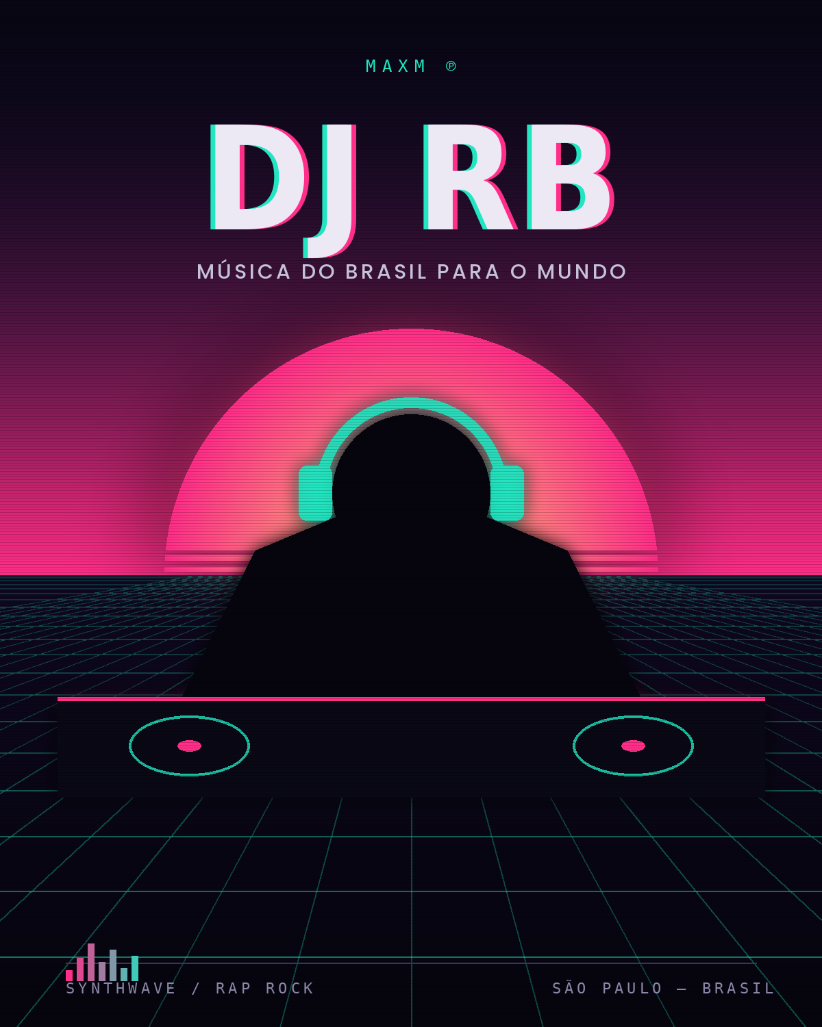 DJ RB em cena, retrato em luz neon